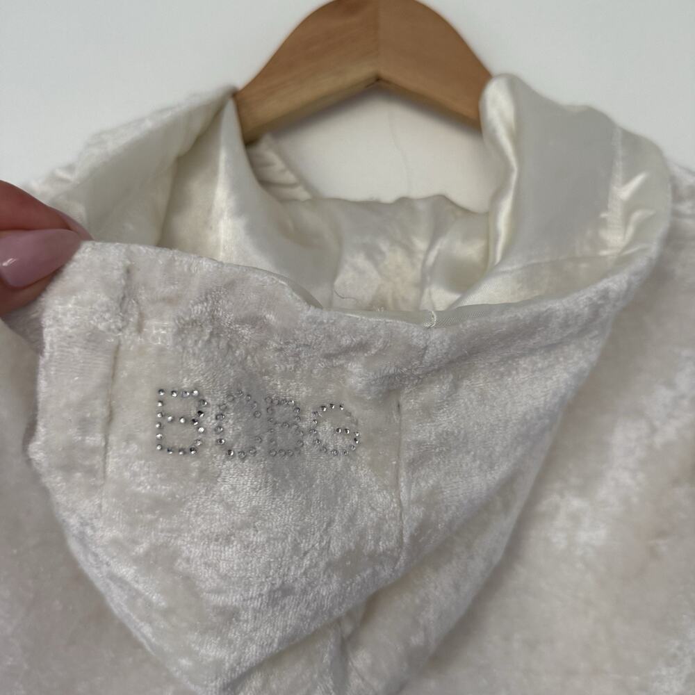 Y2K BCBG Velour Ivory Short Sleeve Rhinestone Bedazzled Hoodie L Trashy Bling - Picture 5 of 12